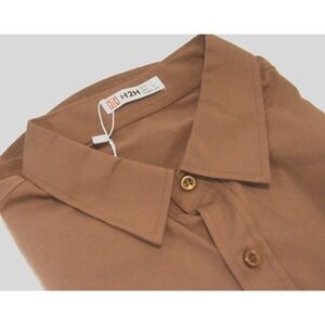 NWT H2H Men's L Brown Button Up Shirt Long Sleeve Point Collar Cotton Blend